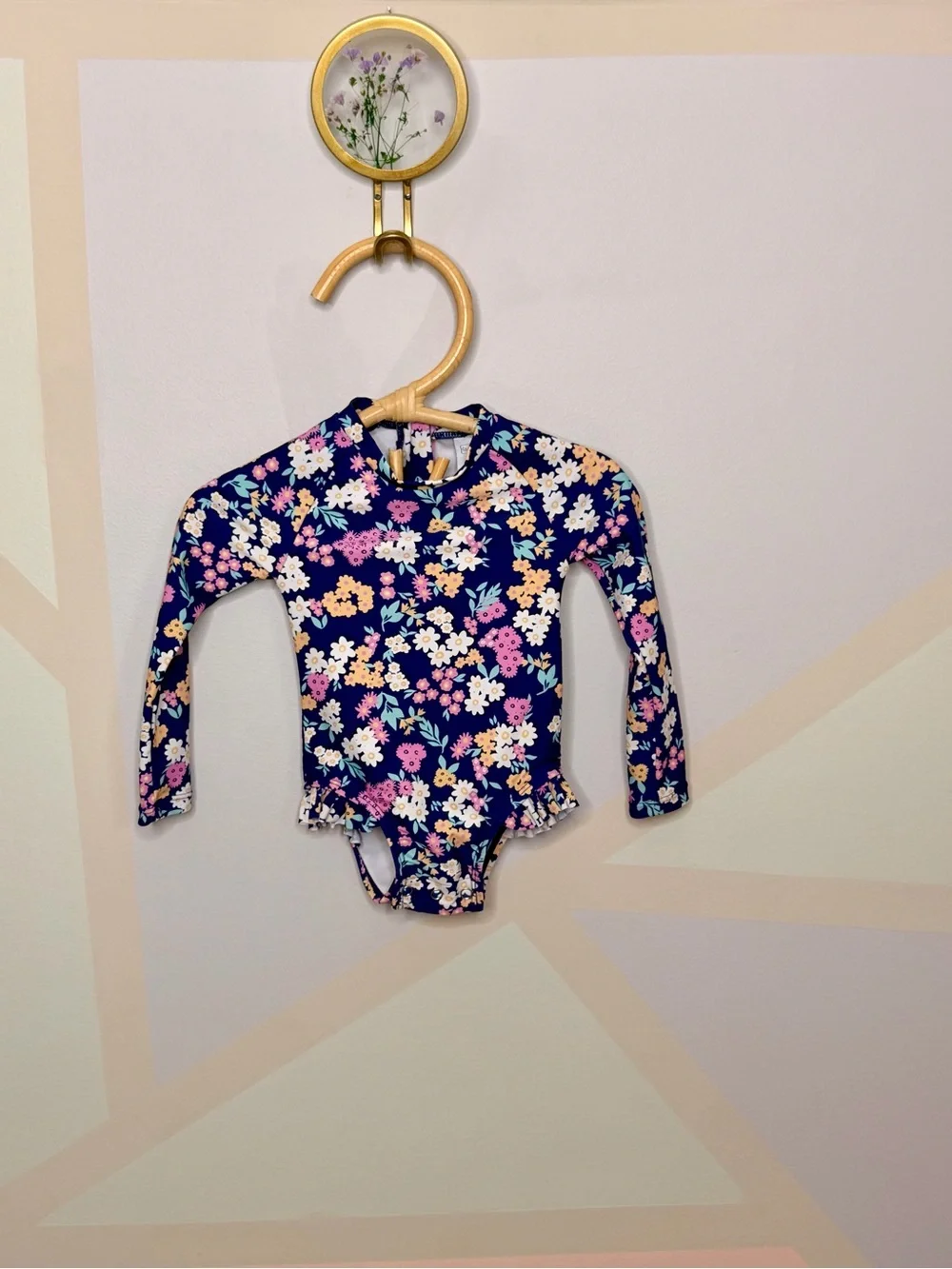 Kids Long-Sleeve Floral Rash Guard Swimsuit - Navy Multi